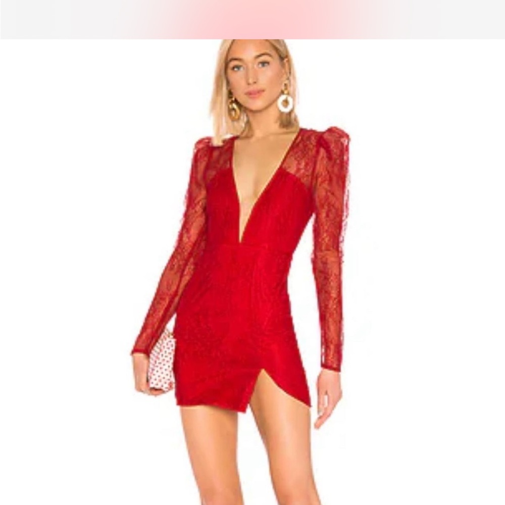 Michael Costello X Revolve Red Lace Mini Dress